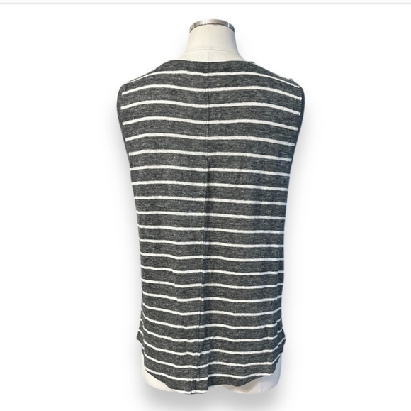 ATHLETA Stripe Linen Criss Cross Tank Tulip Hem Grey Heather - Picture 4 of 9